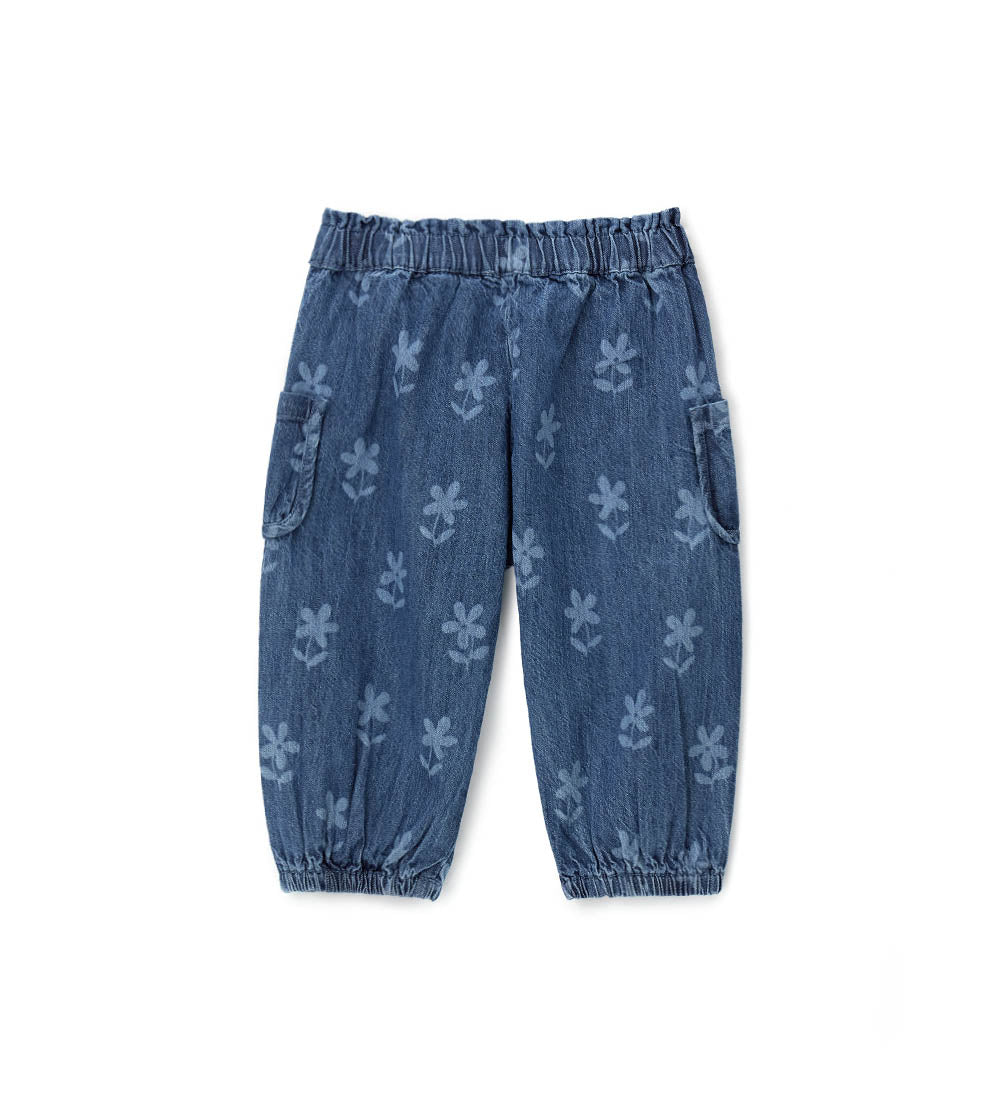 Newborn - Jeans with flowers Denim 9 - 12 M
