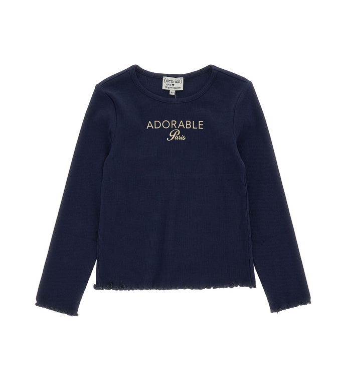 Girl - Laminated Print Ribbed T-shirt 9 - 10 Y Blue