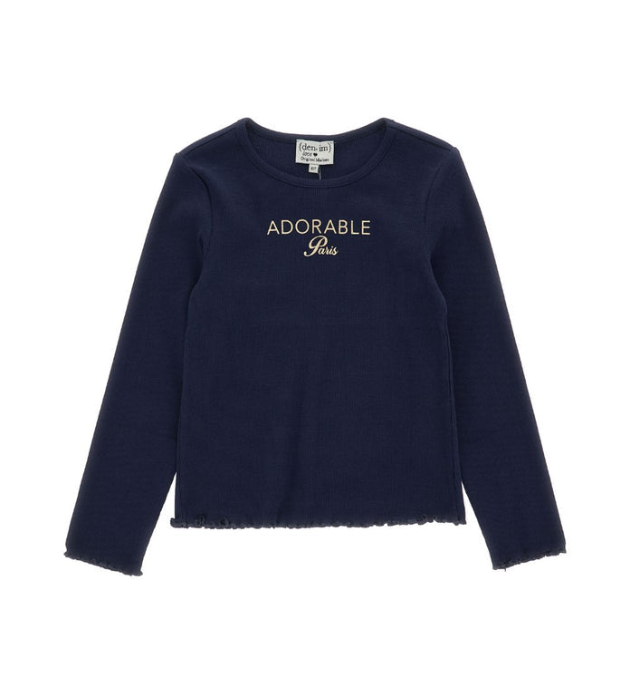 Girl - Laminated Print Ribbed T-shirt 9 - 10 Y Blue