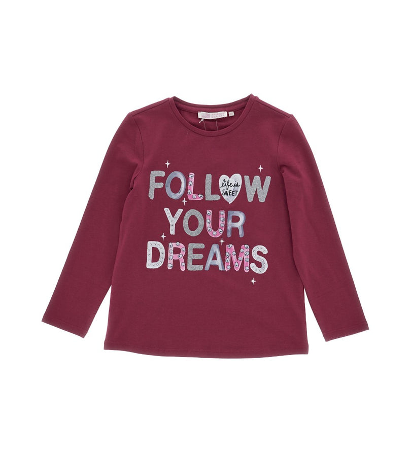 Girl - Glitter Rhinestone T-shirt 9 - 10 Y Burgundy