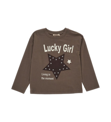 Girl - Printed Applique T-shirt 9 - 10 Y Brown
