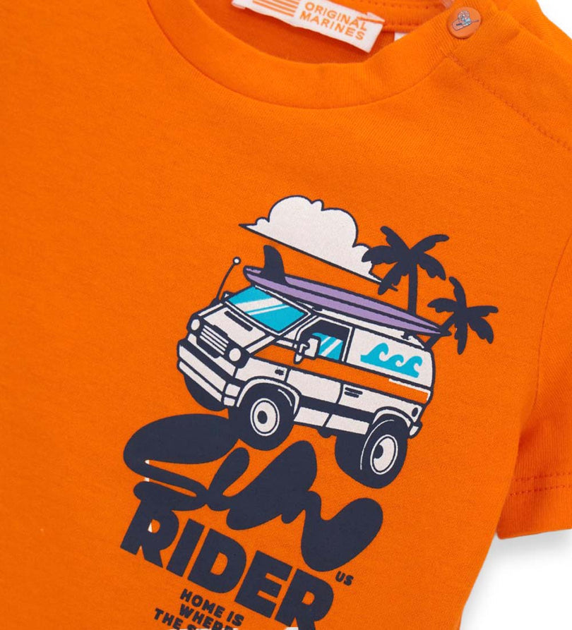 Boy - Printed T-shirt 9 - 12 M Orange