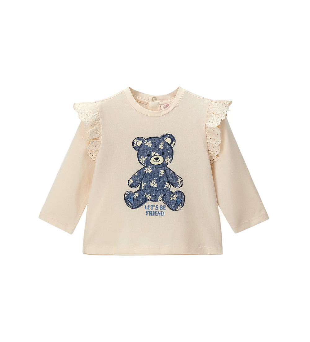 Girl - T-shirt with teddy bear & ruffles 9 - 12 M Beige