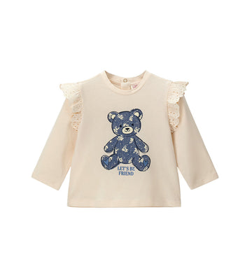 Girl - T-shirt with teddy bear & ruffles 9 - 12 M Beige