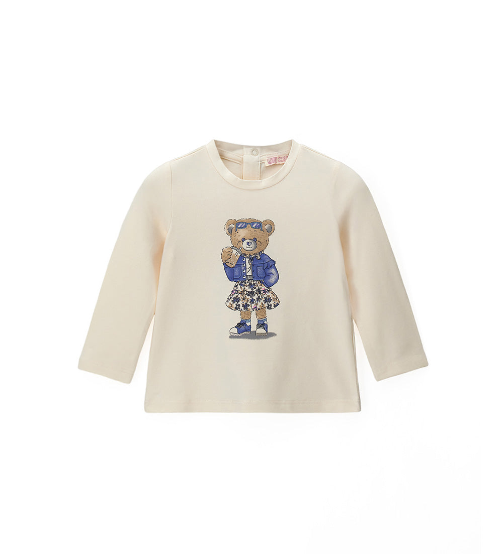 Girl - T-shirt with teddy bear and ruffles 9 - 12 M Beige