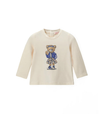 Girl - T-shirt with teddy bear and ruffles 9 - 12 M Beige