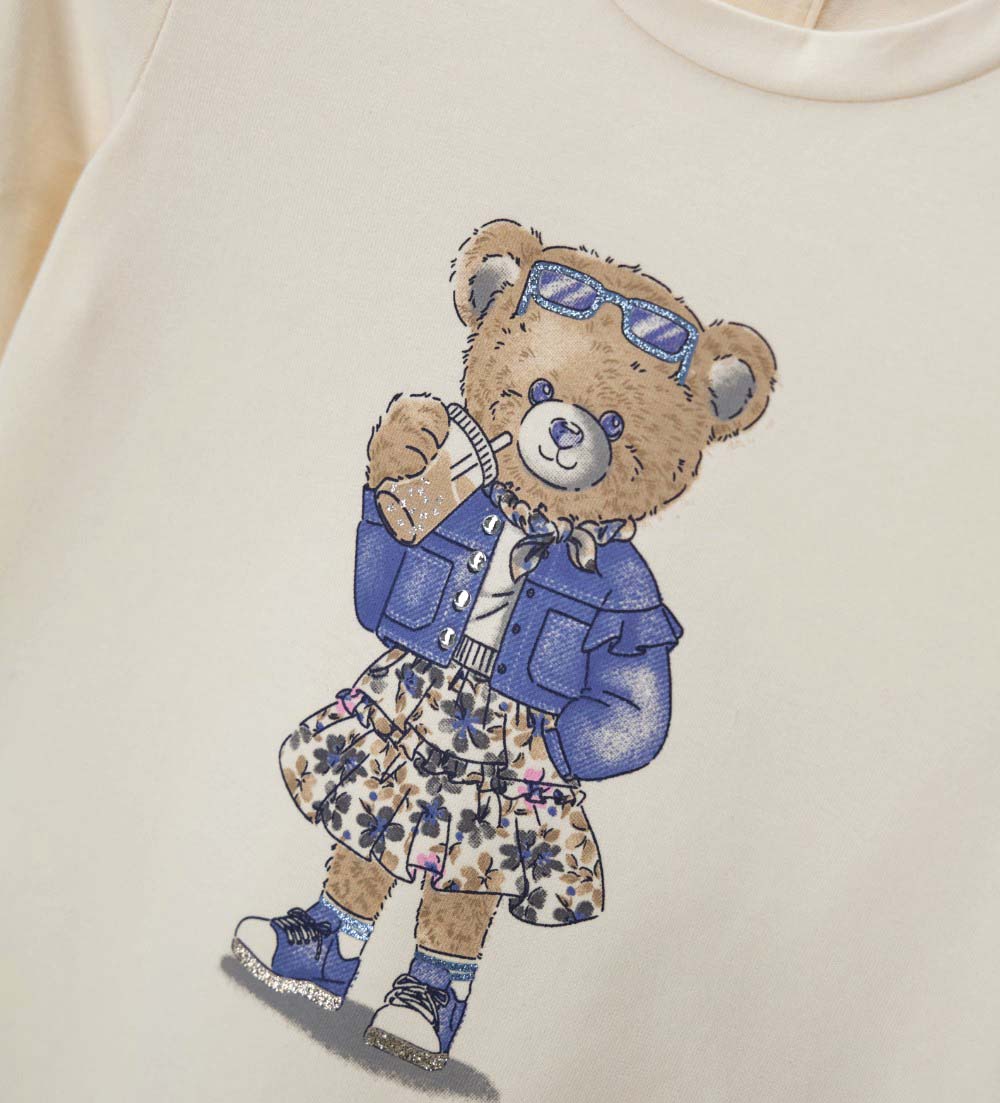 Girl - T-shirt with teddy bear and ruffles 9 - 12 M Beige