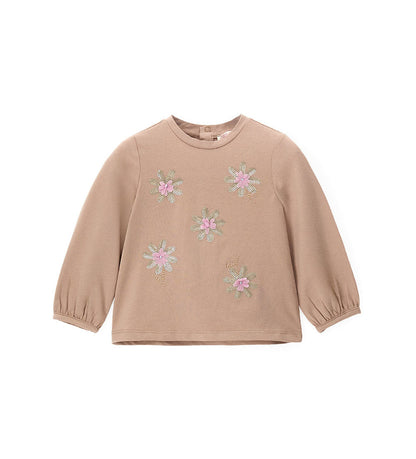 Girl - T-shirt with flowers and sequins 9 - 12 M Beige