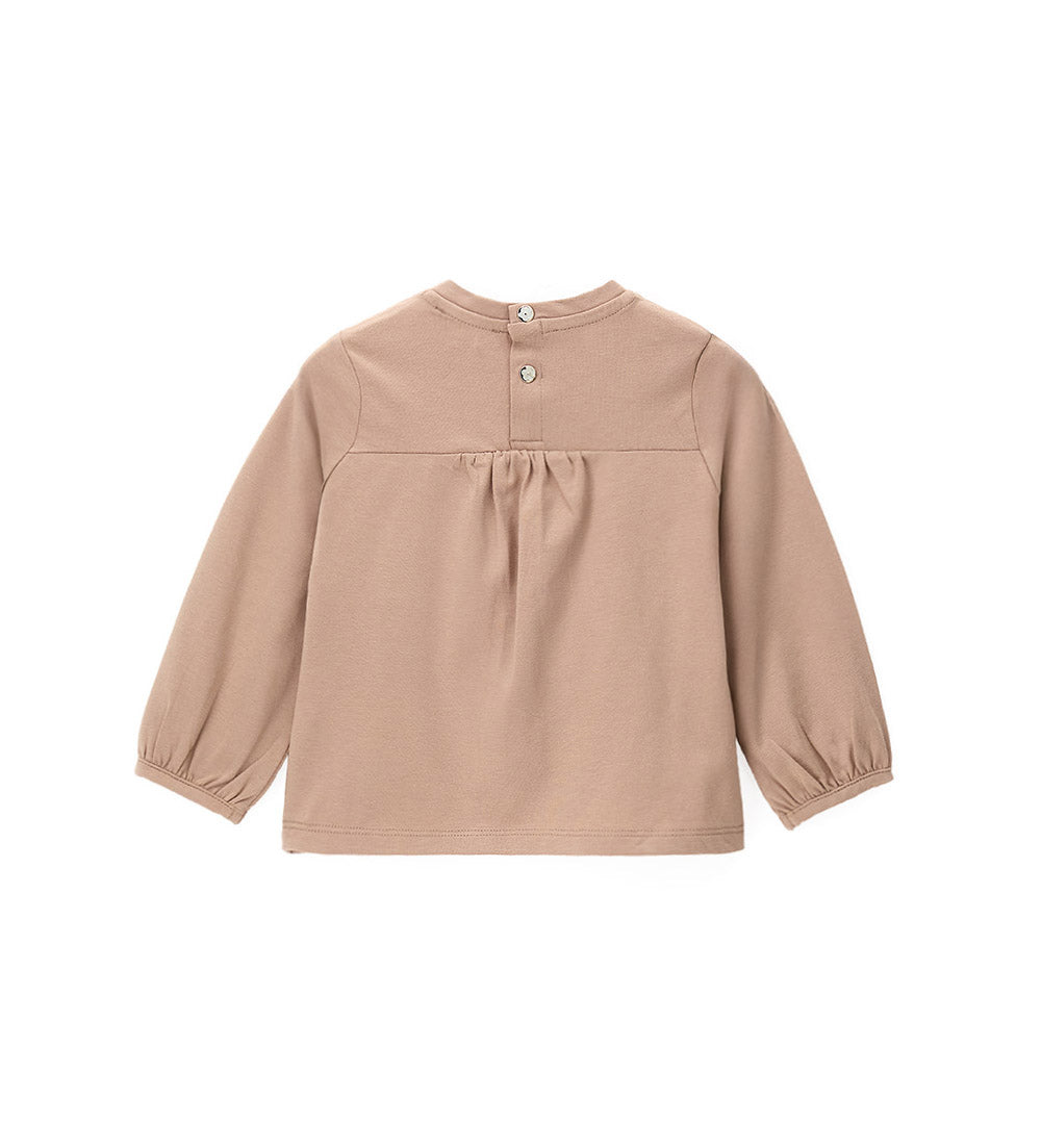 Girl - T-shirt with flowers and sequins 9 - 12 M Beige