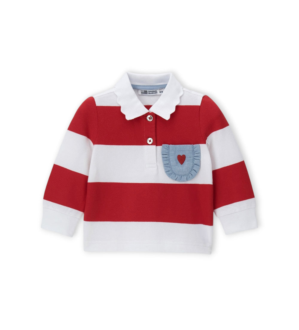 Girl - Embroidered cotton polo shirt Red 9 - 12 M