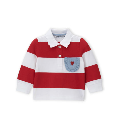 Girl - Embroidered cotton polo shirt Red 9 - 12 M