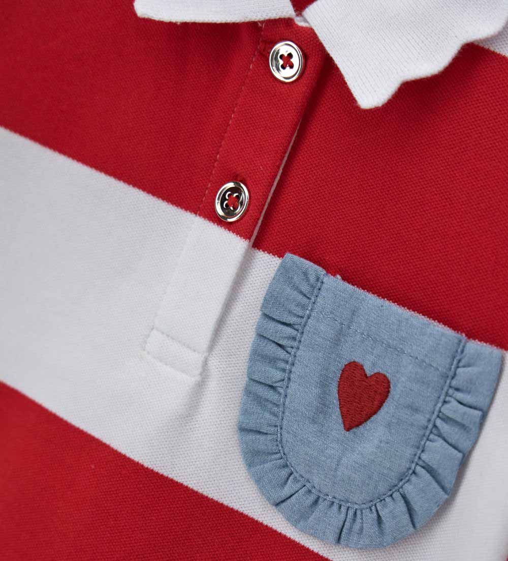 Girl - Embroidered cotton polo shirt Red 9 - 12 M