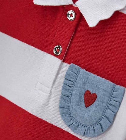 Girl - Embroidered cotton polo shirt Red 9 - 12 M
