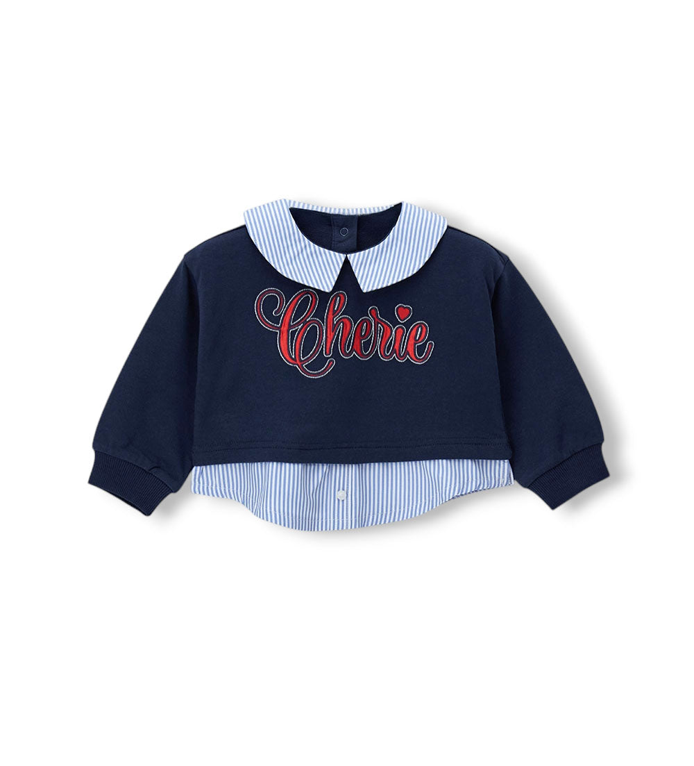 Girl - Sweatshirt with satin Blue 9 - 12 M
