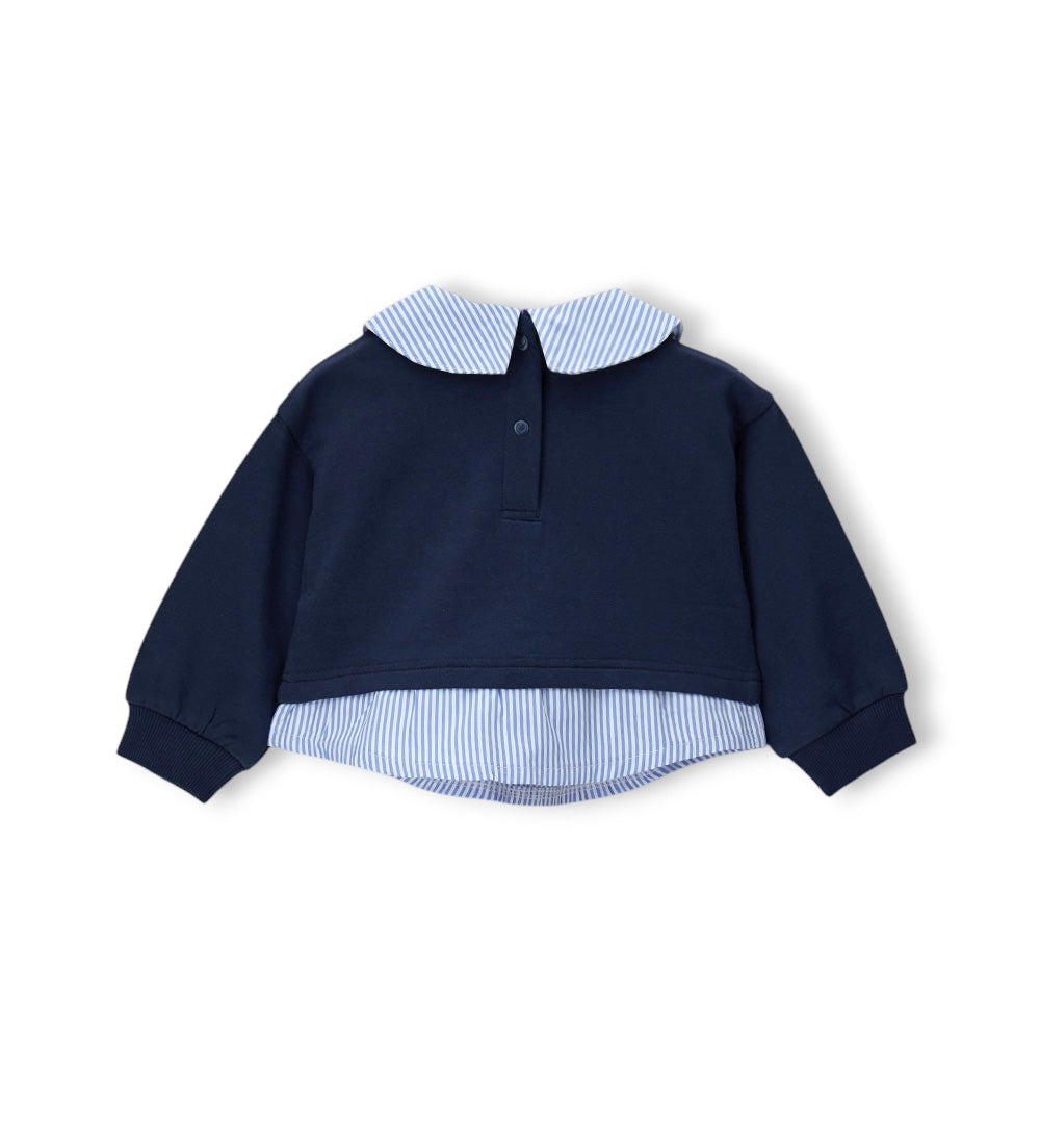 Girl - Sweatshirt with satin Blue 9 - 12 M