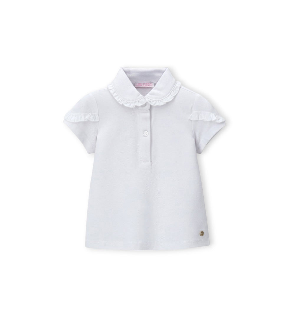 Girl - Polo shirt with ruffles 9 - 12 M White
