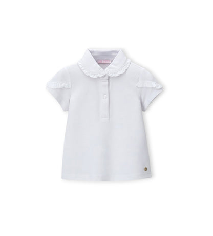Girl - Polo shirt with ruffles 9 - 12 M White