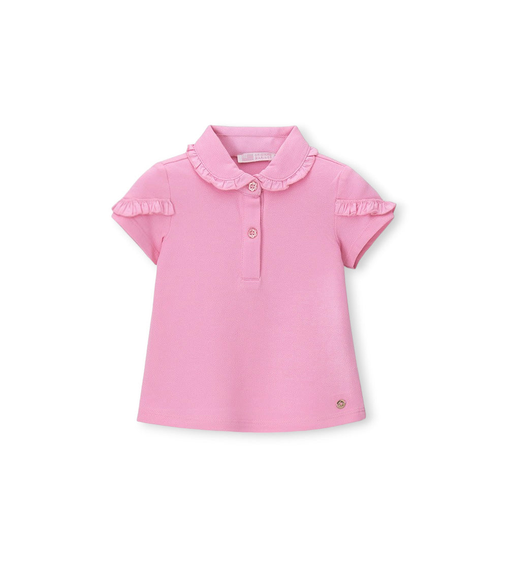 Girl - Polo shirt with ruffles 9 - 12 M White