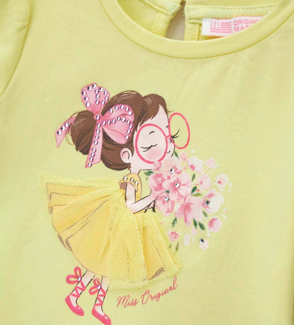 Girl - T-shirt with rhinestones 9 - 12 M Yellow