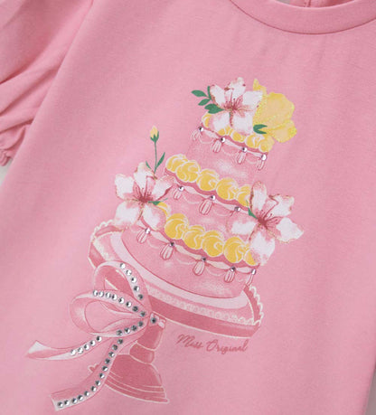 Girl - T-shirt with rhinestones 9 - 12 M Yellow