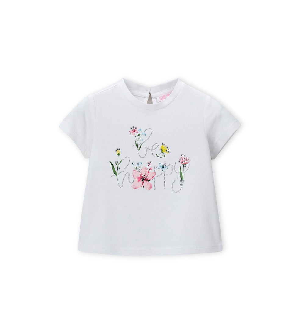 Girl - T-shirt with rhinestones 9 - 12 M White
