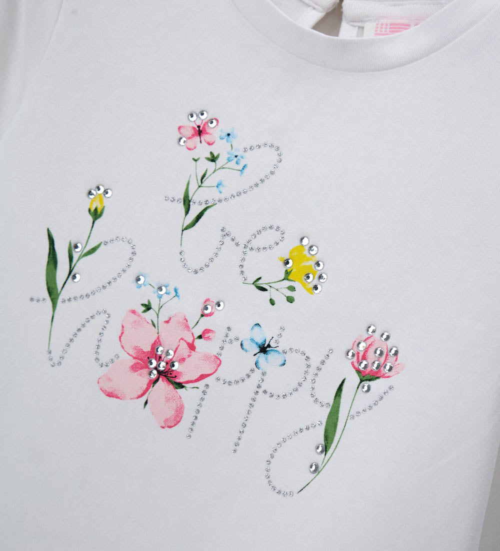 Girl - T-shirt with rhinestones 9 - 12 M White