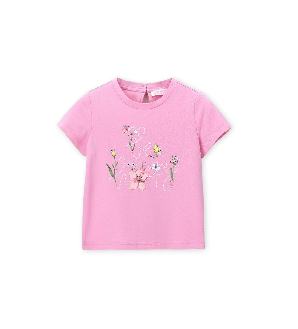 Girl - T-shirt with rhinestones 9 - 12 M White