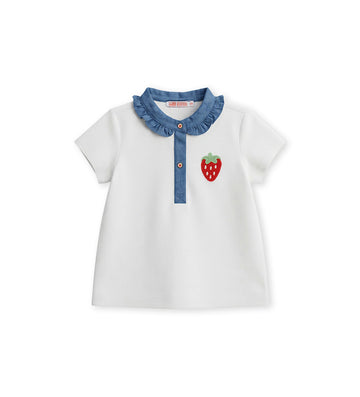 Girl - Polo shirt with strawberry 9 - 12 M White
