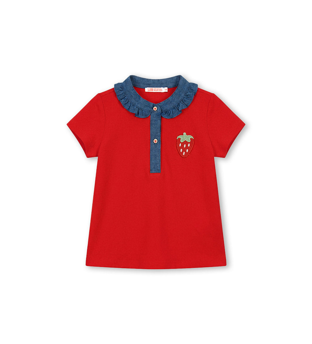 Girl - Polo shirt with strawberry 9 - 12 M White