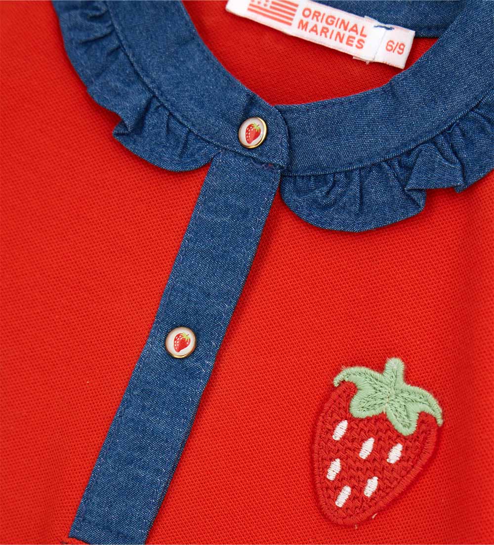 Girl - Polo shirt with strawberry 9 - 12 M White