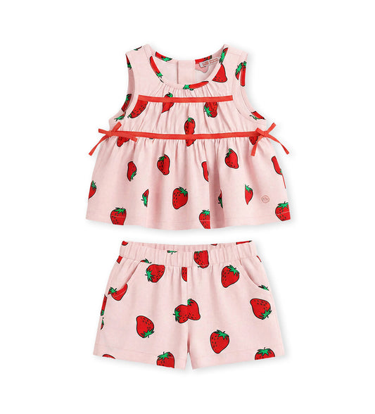 Girl - Leggings, blouse and bermuda shorts set 9 - 12 M Pink