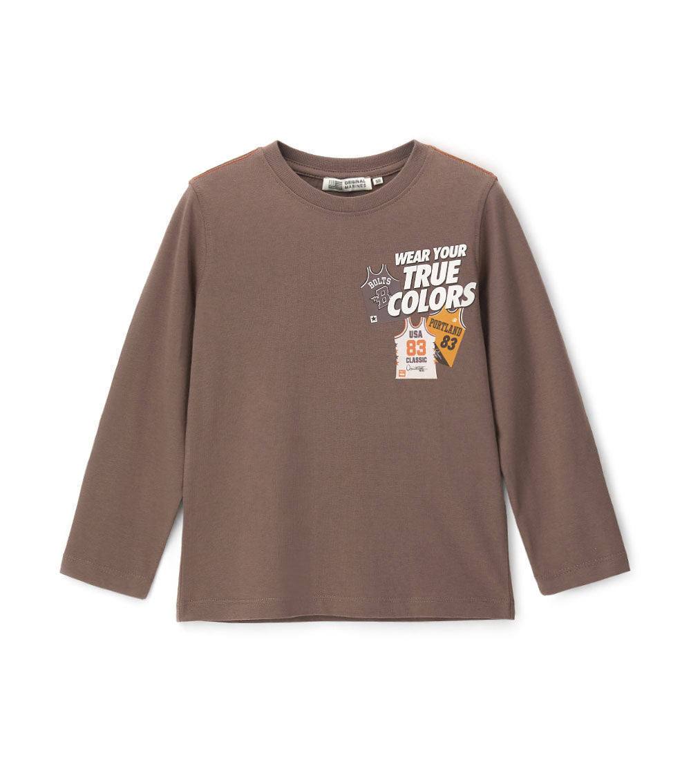 Boy - Pointed neck T-shirt 9 - 10 Y Brown