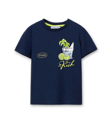 Boy - Ribbed Crew Neck Printed T-shirt