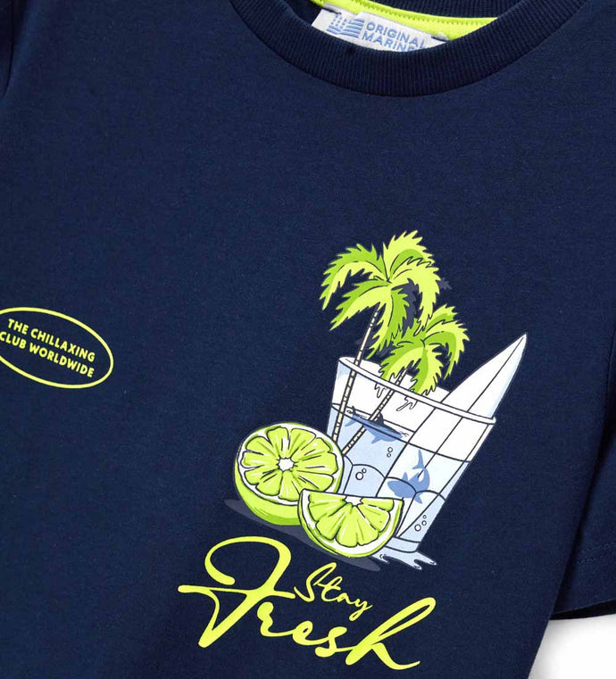 Boy - Ribbed Crew Neck Printed T-shirt