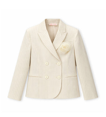 Girl - Double-breasted striped blazer 9 - 10 Y Beige