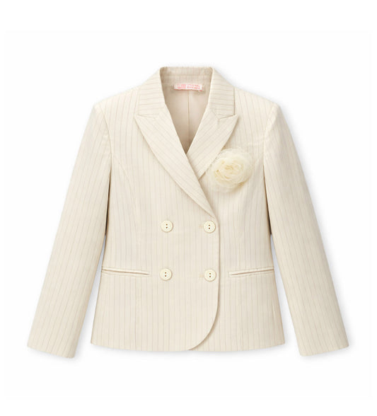 Girl - Double-breasted striped blazer 9 - 10 Y Beige