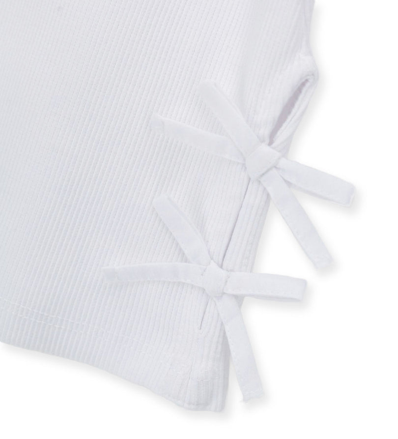 Girl - Bow Appliqué Ribbed T-shirt 9 - 10 Y White