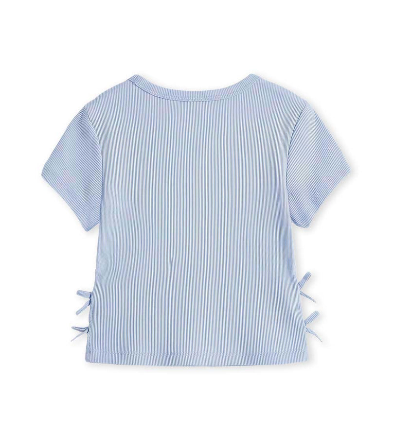 Girl - Bow Appliqué Ribbed T-shirt 9 - 10 Y White