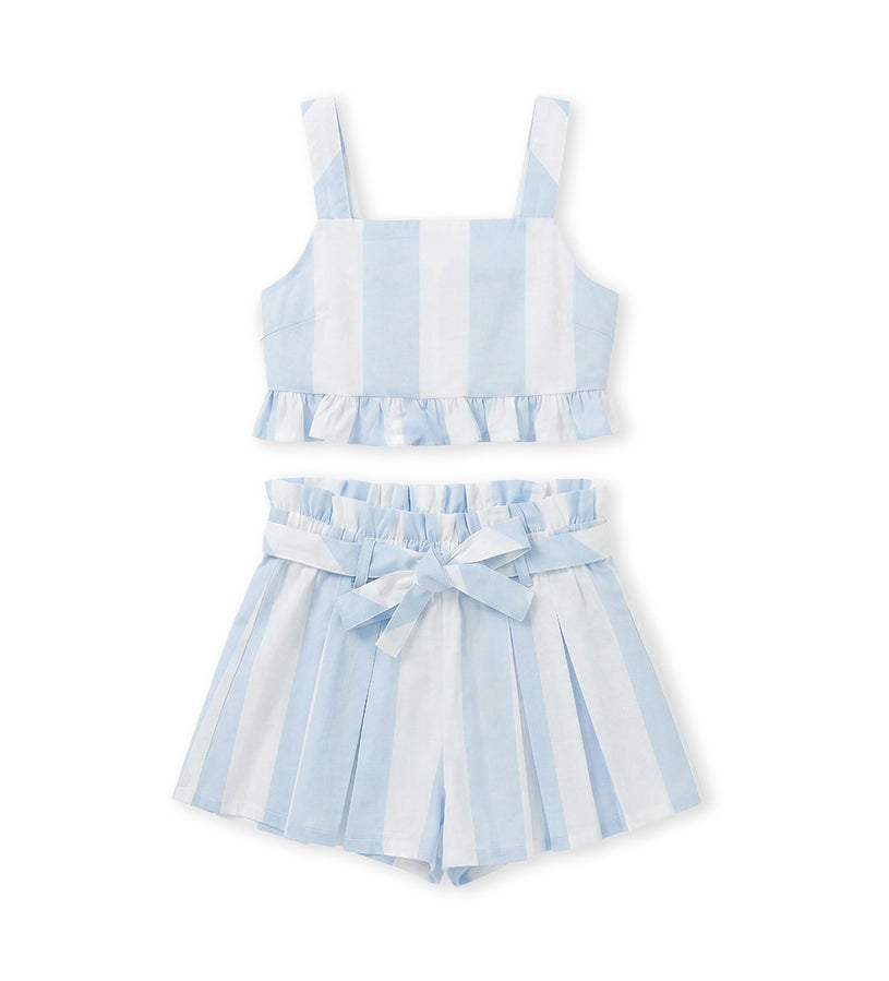 Girl - Blouse and bermuda shorts set 9 - 10 Y Blue