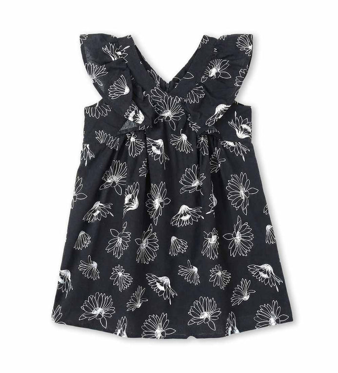 Girl - Short Sleeve Linen Dress 9 - 10 Y Black