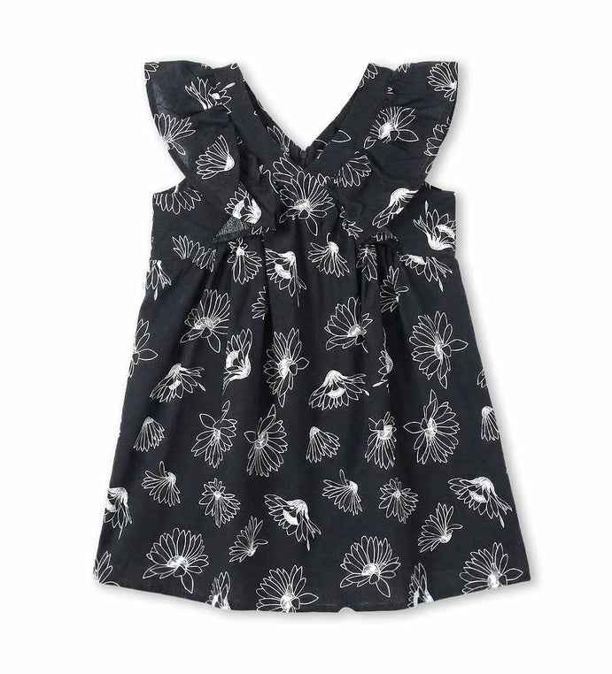 Girl - Short Sleeve Linen Dress 9 - 10 Y Black