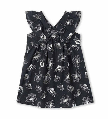 Girl - Short Sleeve Linen Dress 9 - 10 Y Black