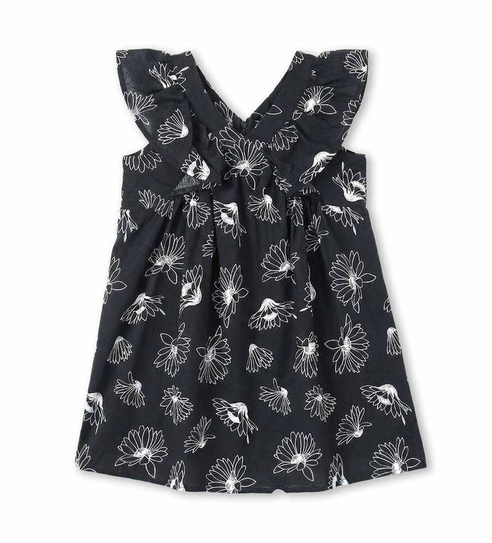 Girl - Short Sleeve Linen Dress 9 - 10 Y Black