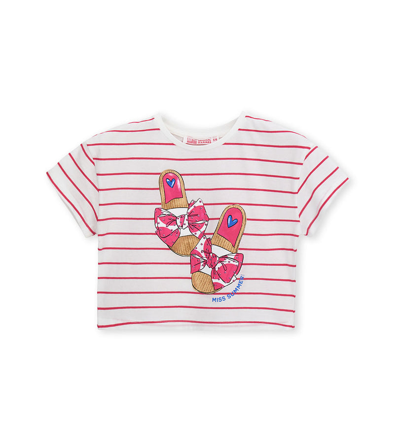 Girl - Short Sleeve Striped T-shirt 9 - 10 Y Red