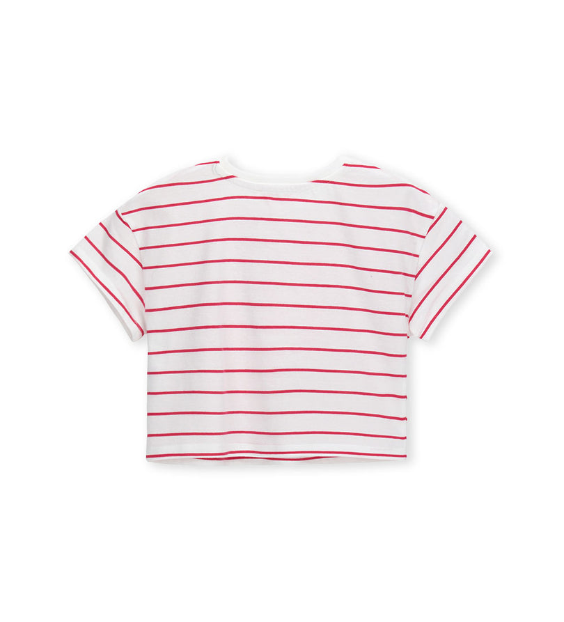 Girl - Short Sleeve Striped T-shirt 9 - 10 Y Red
