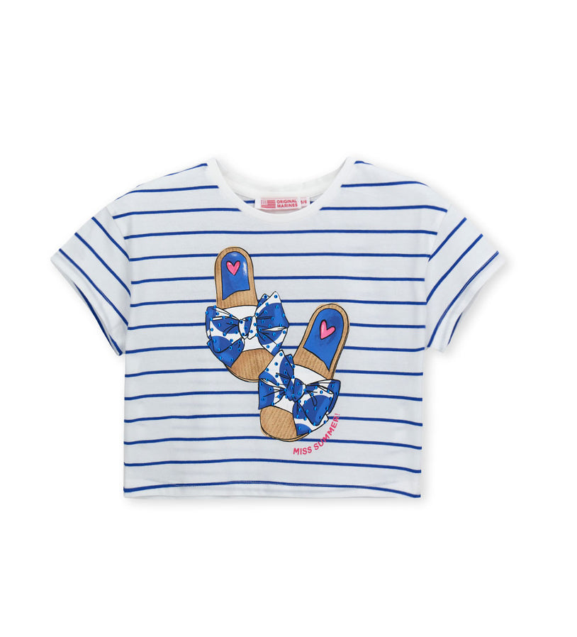 Girl - Short Sleeve Striped T-shirt 9 - 10 Y Red