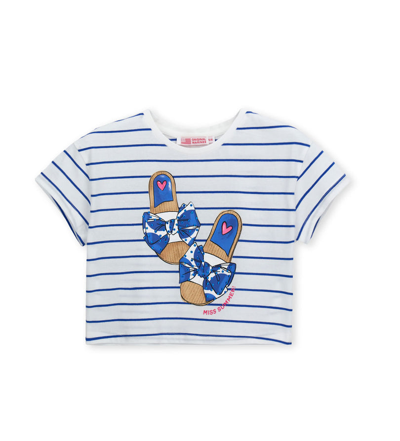 Girl - Short Sleeve Striped T-shirt 9 - 10 Y Red