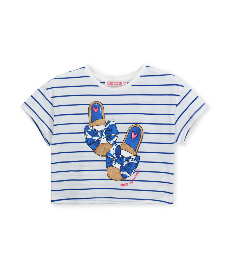 Girl - Short Sleeve Striped T-shirt 9 - 10 Y Red