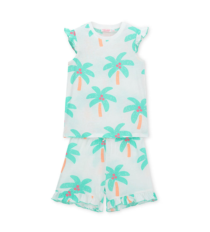 Girl - Allover Print Cotton Pajamas 9 - 10 Y Green