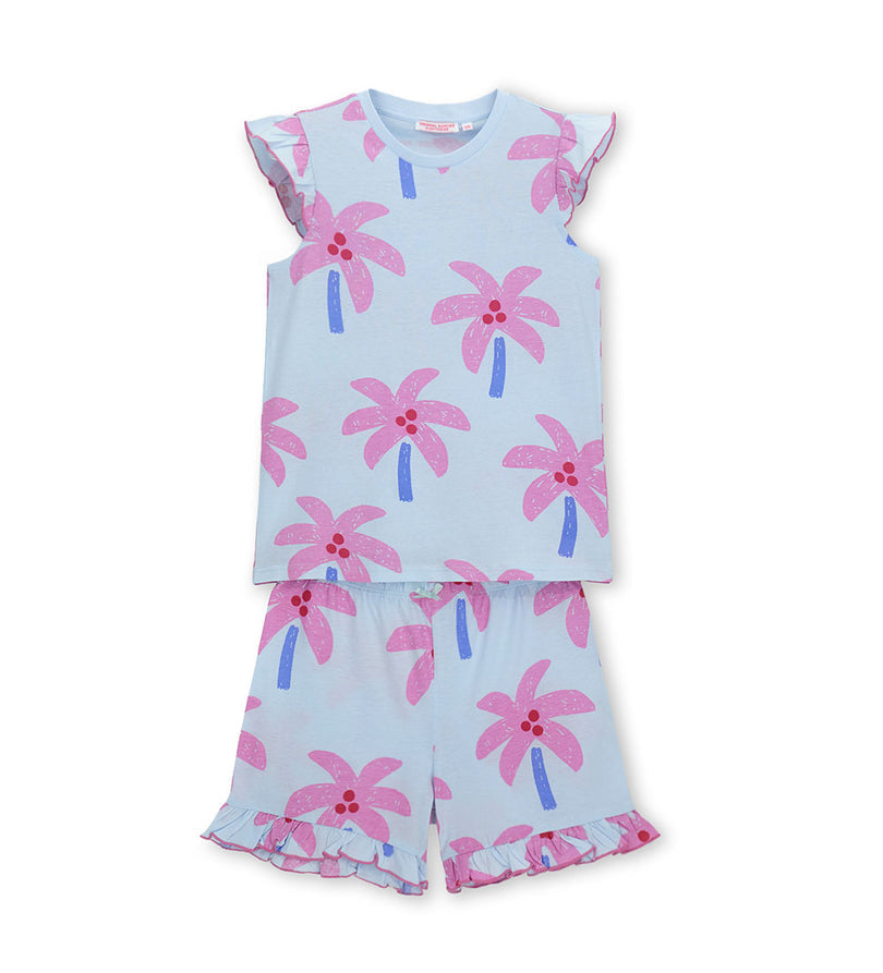 Girl - Allover Print Cotton Pajamas 9 - 10 Y Green
